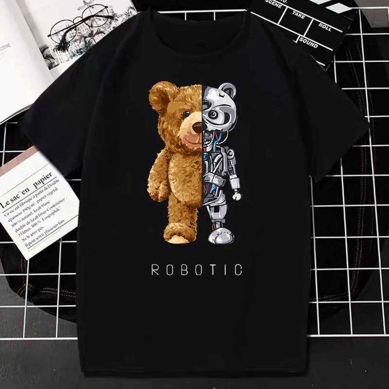 T-shirt femminile 2023 Tshirt da stampa robot creativa orsacchiotto cool robot graphic strtwear da donna uomo casual oversize t hip hop grunge t personalizzato t240510