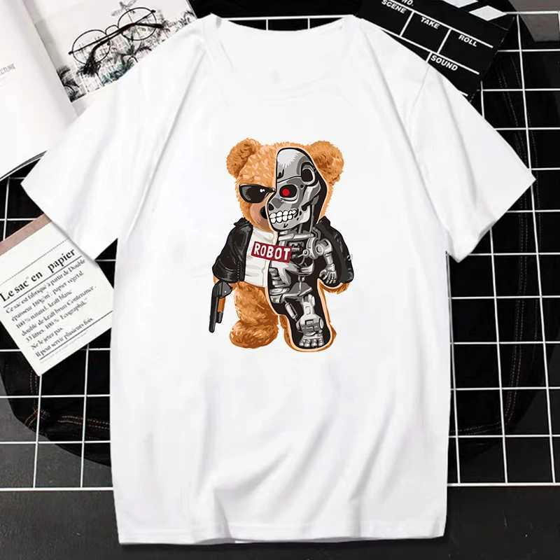 T-shirt femminile 2023 Tshirt da stampa robot creativa orsacchiotto cool robot graphic strtwear da donna uomo casual oversize t hip hop grunge t personalizzato t240510