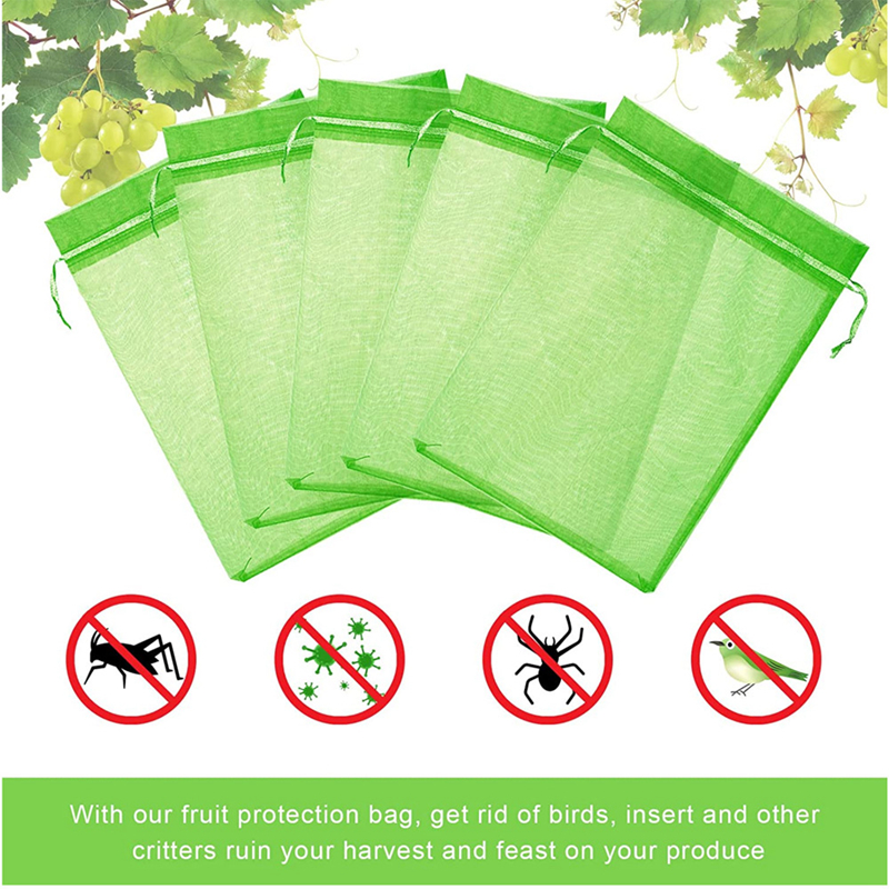 6 * 8inch Organza Sacs de protection contre les fruits Sacs de filet de fruits arbres fruitiers Couvrer le sac à serrage Barrier Netting Barrier Protéger les fruits légumes EW0261