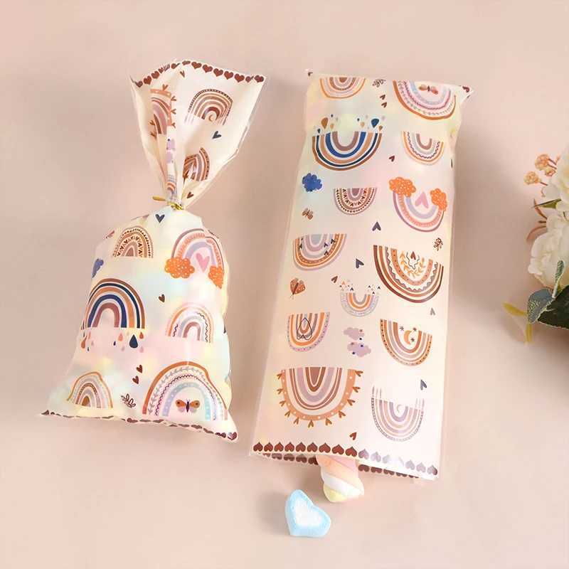 Gift Wrap 20/Bohemian rainbow plastic gift bags candy biscuit packaging treatment wedding party decorations baby shower suppliesQ240511