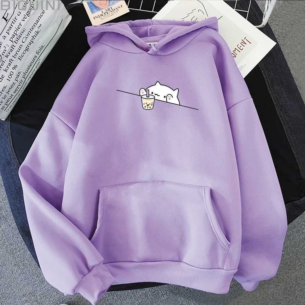 Felpa con cappuccio da uomo con felpa con cappuccio a bolle di tè grafico Pullover casual Pullover Casualità Abiti con cappuccio con cappuccio più taglia con cappuccio Kawaii Cat e Boba Women Felpes T240510