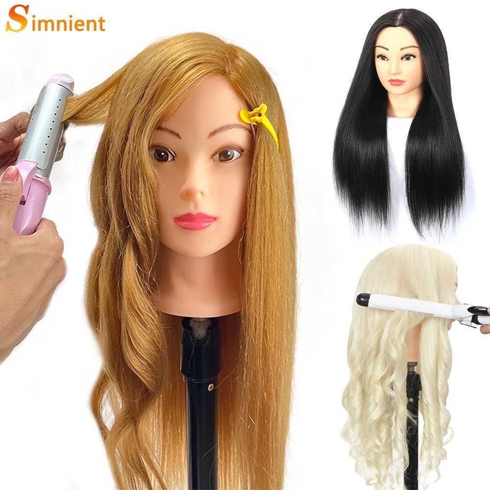 MANNEQUIN HEADS Long Haired Mannequin Head 85% Real Hair Barber Training Cosmetic Doll and Wig Holder Trépied Q240510