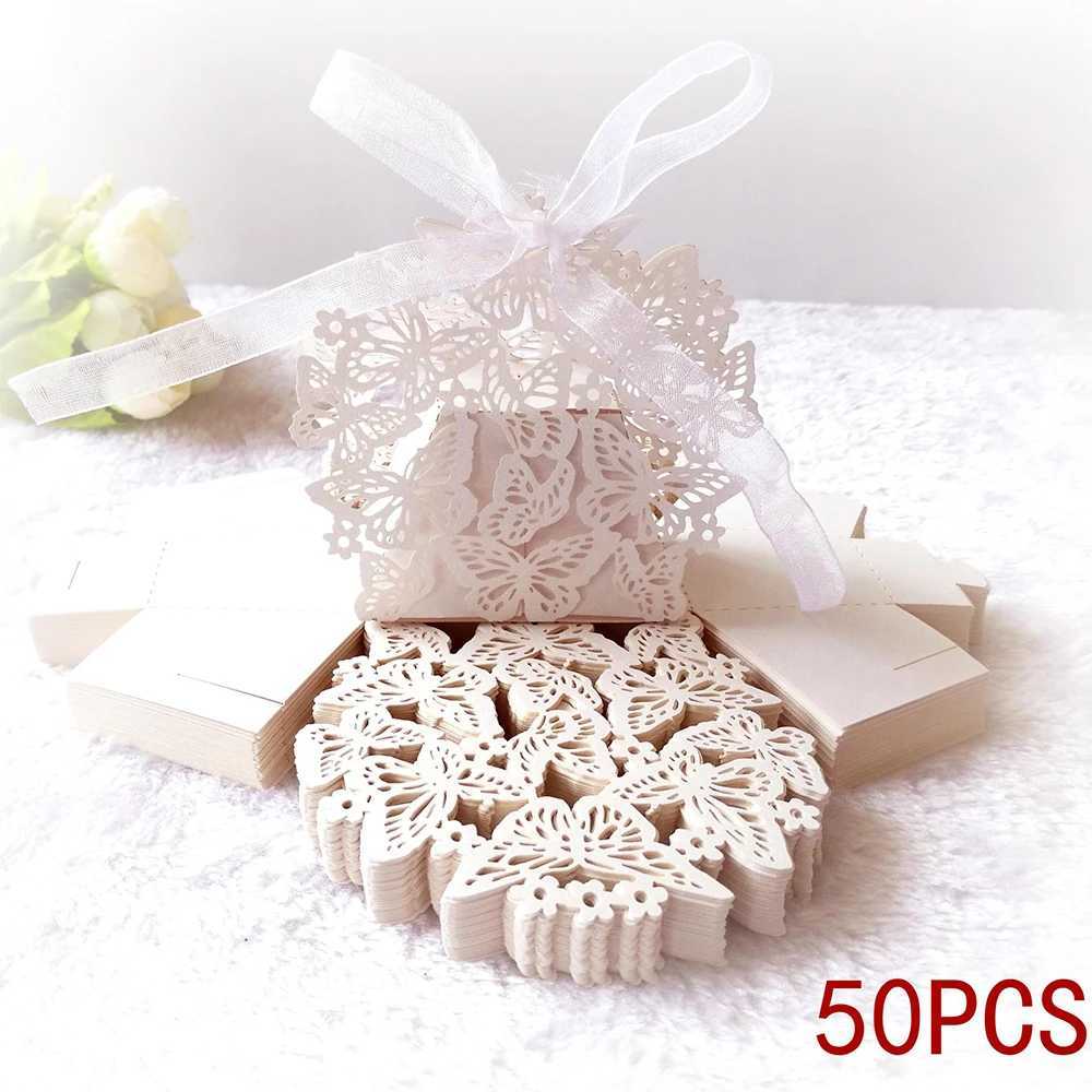 Enveloppe-cadeau 25/50 Cadeau de papillon coupé au laser Boîtes de bonbons Ribbons Packaging Baby Showers Fêtes de mariage décorations de cadeauxq240511