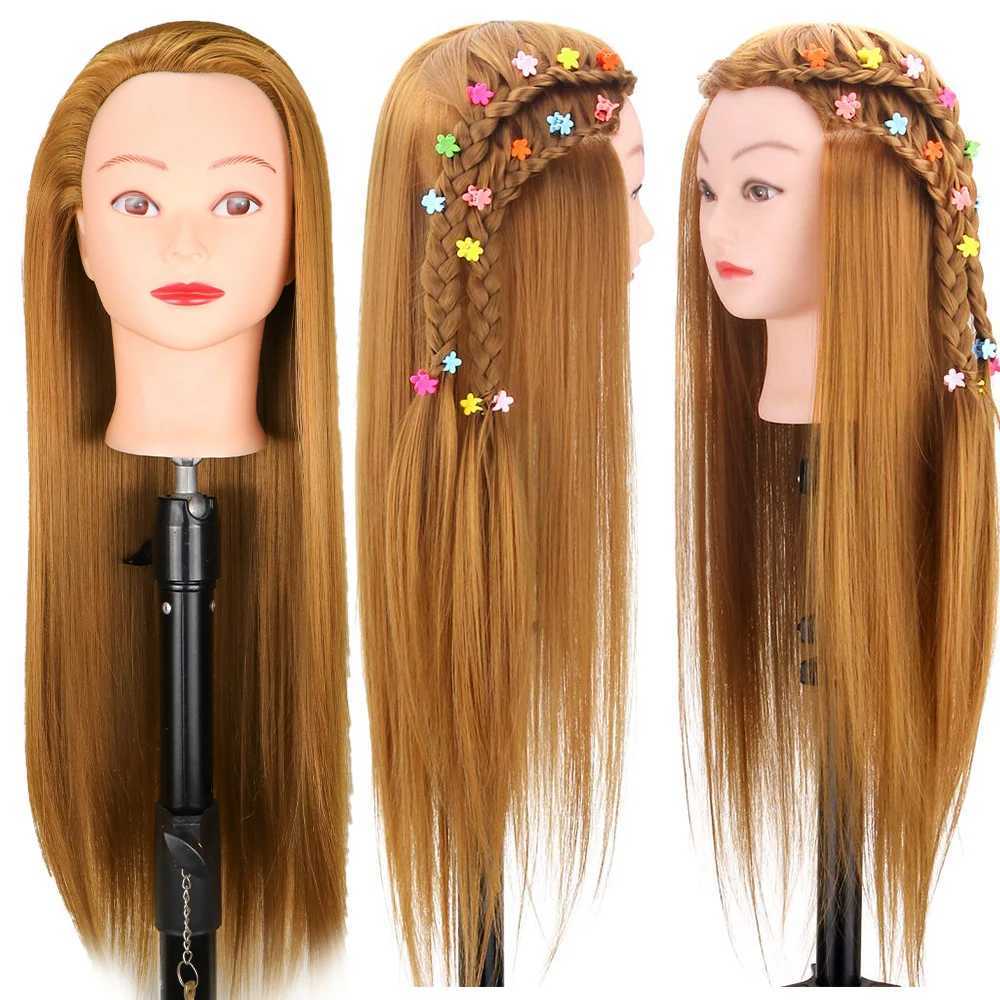 Mannequin Heads Head Doll for Barbers 65 cm Hair Synthetic Human Model Type Feme Feme Training Q240510