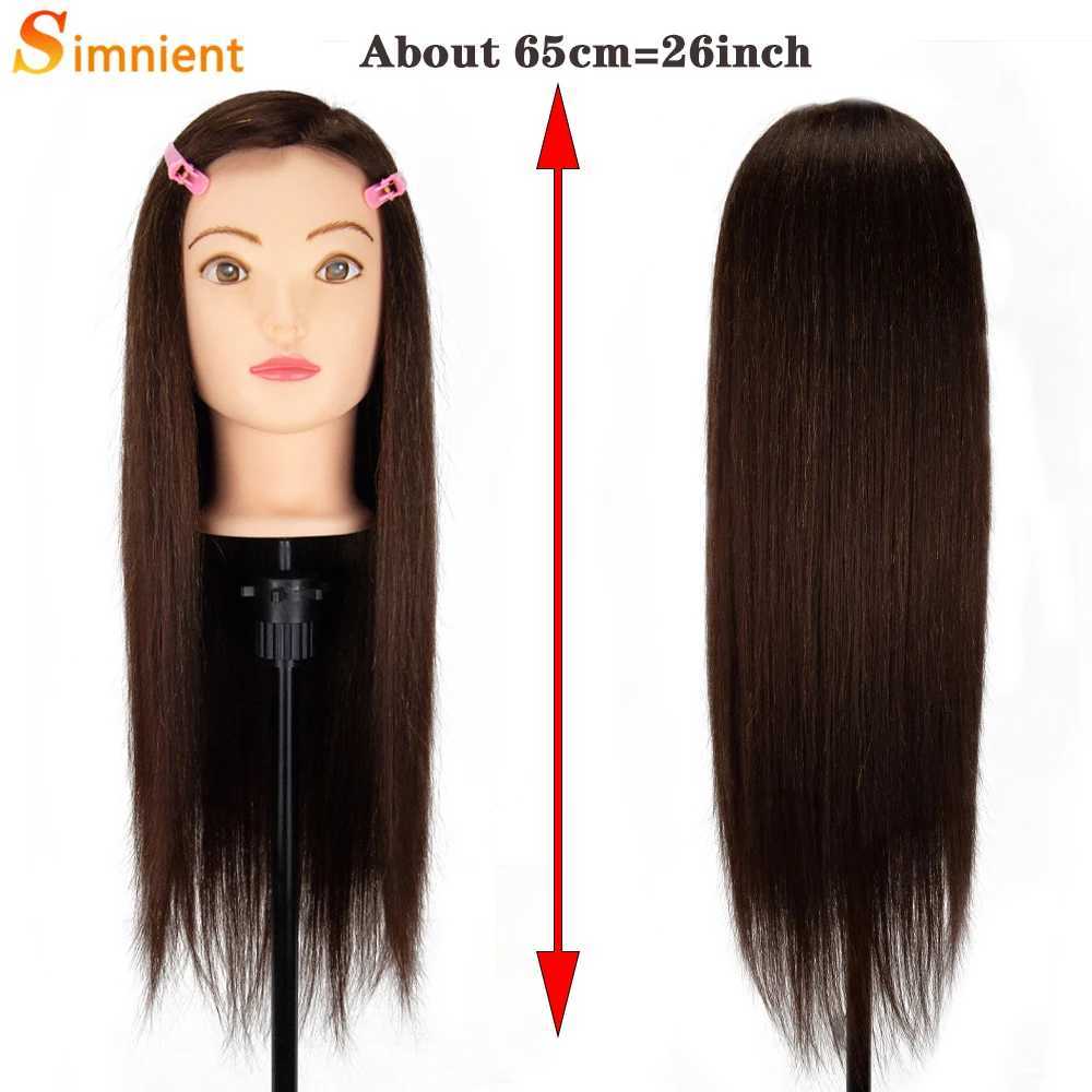 MANNEQUIN HEADS Long Haired Mannequin Head 85% Real Hair Barber Training Cosmetic Doll and Wig Holder Trépied Q240510