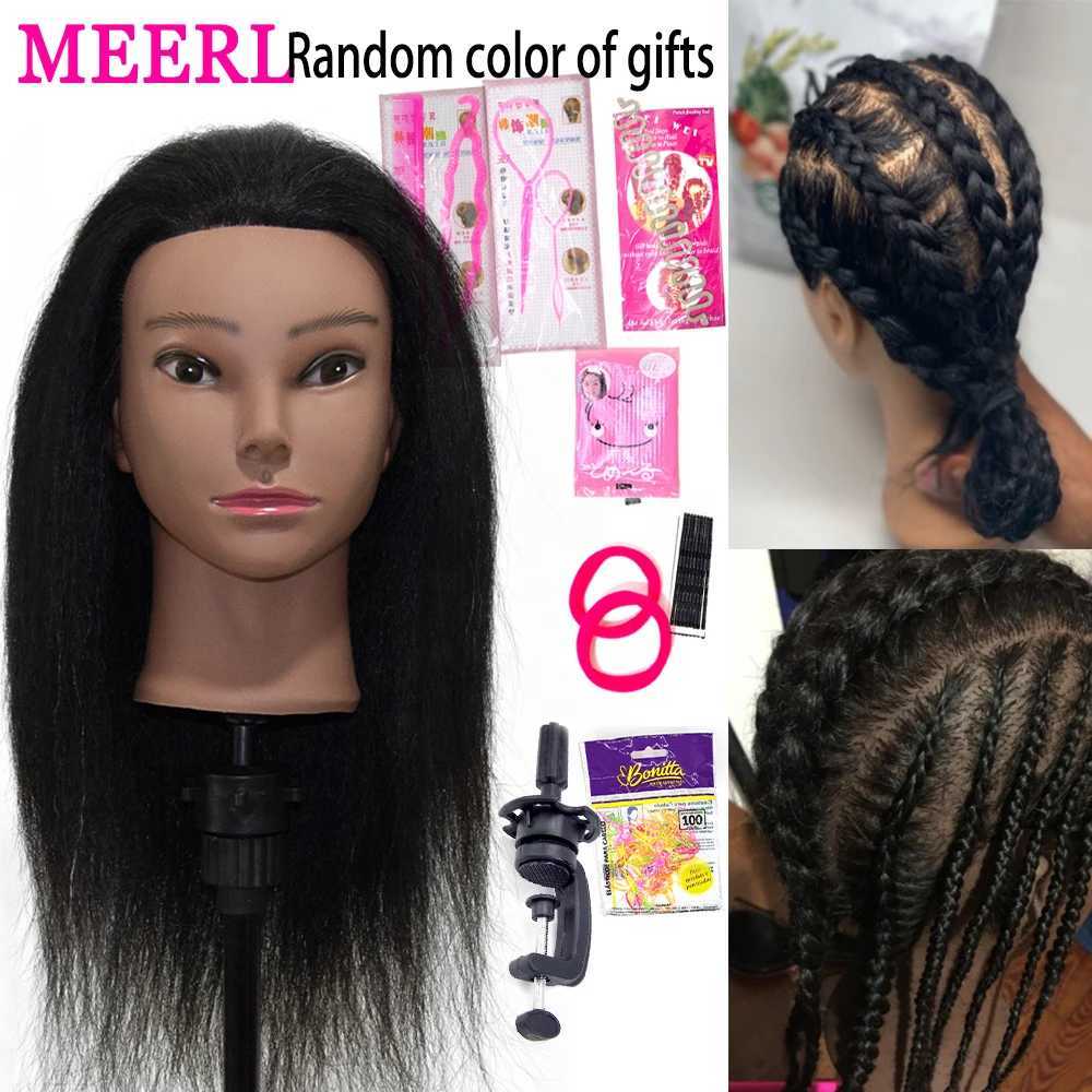 Mannequin Heads African manikin head 100% real hair shape hairdresser training doll dyeing cutting weaving practice Q240510