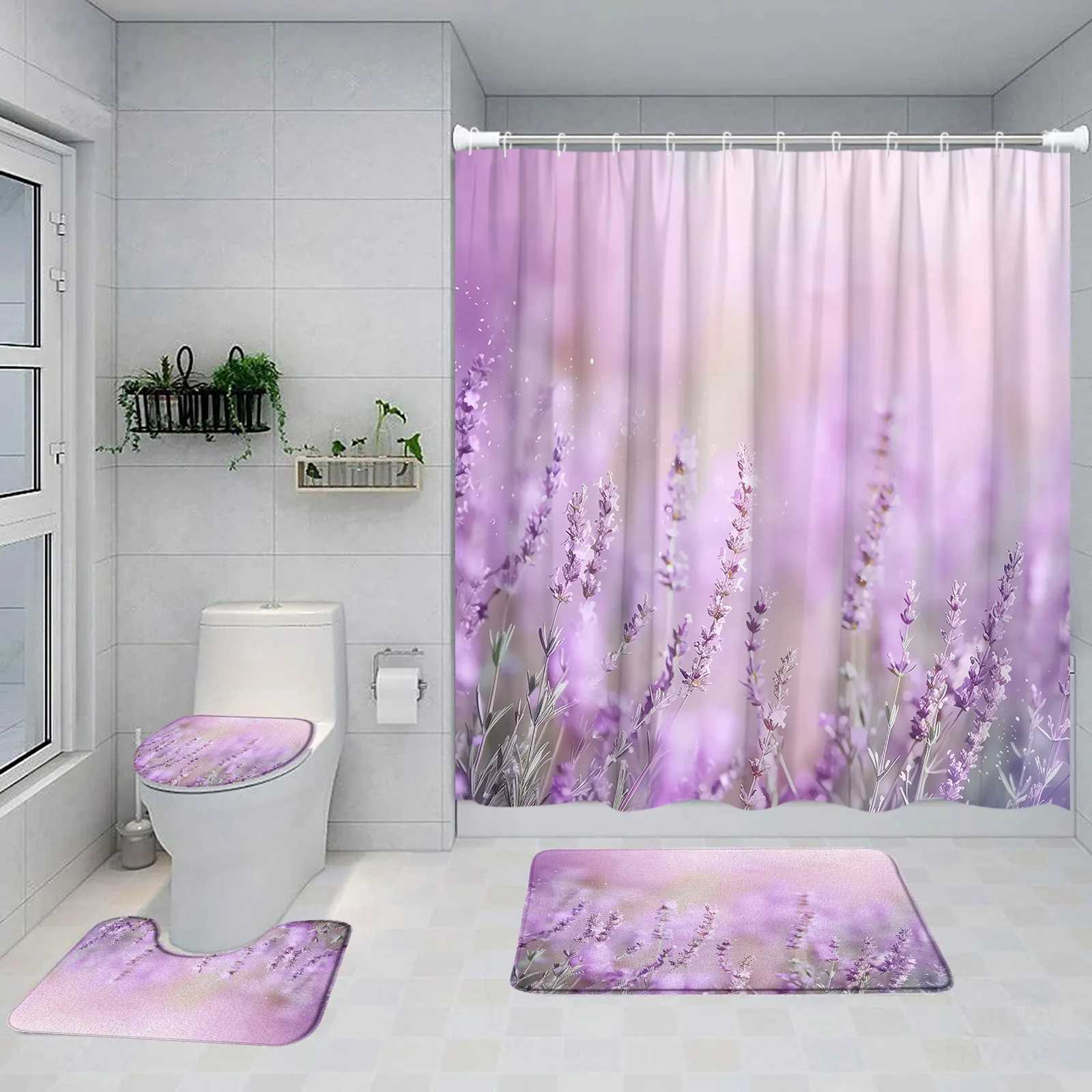 Rideaux de douche fleurs de salle de bain floral rideau ensemble aquarelle de fleur de fleur