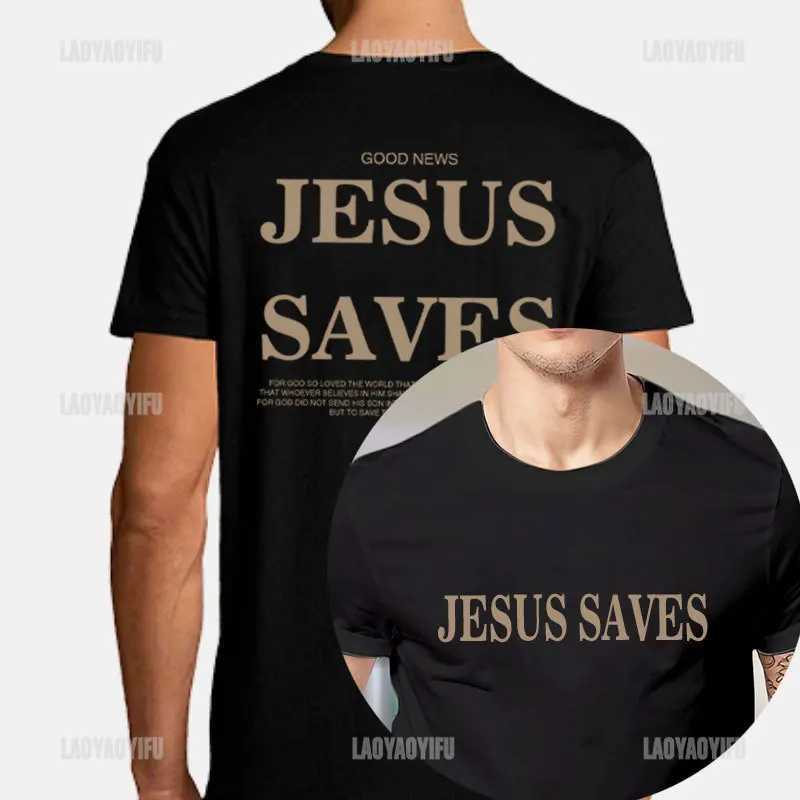 Men's T-Shirts Jesus Saves Ts Christian Apparel Print Aesthetics T-shirt Mens Fashion Casual Retro Short Slave T-shirt Top Camisetas T240510