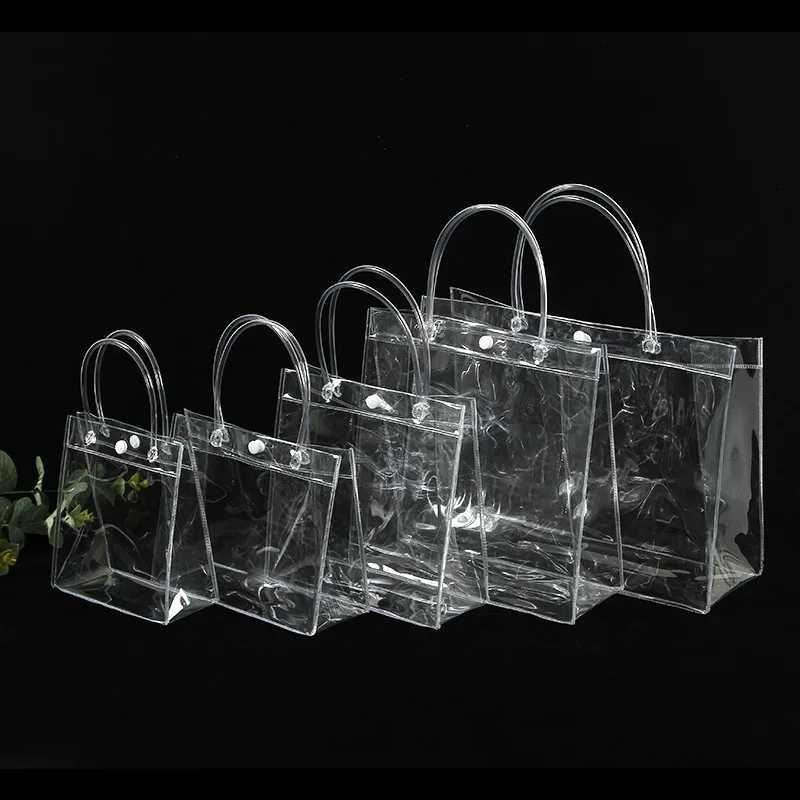 Gift Wrap 10//batch transparent soft PVC gift handbag packaging bag plastic with bracelet cosmetic bagQ240511