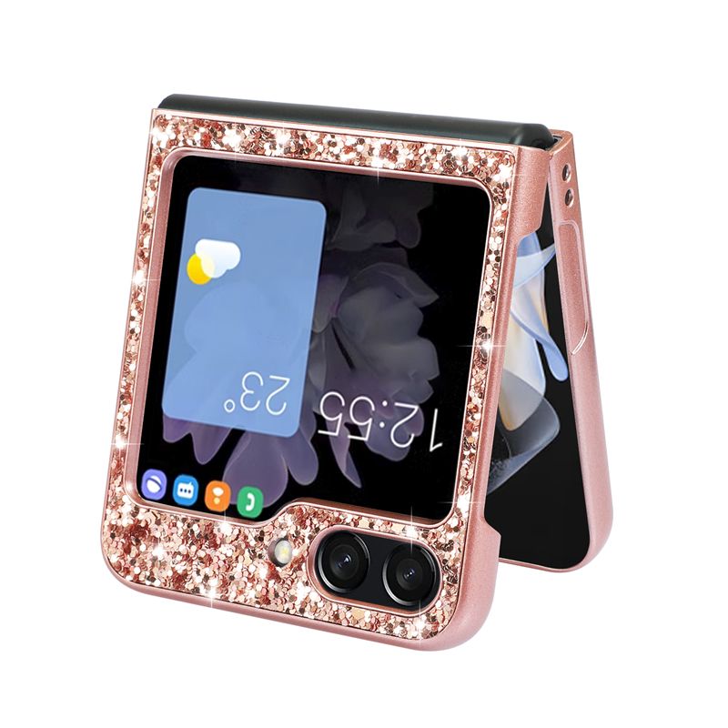 Luxe glitter Vogue -telefoonhoesje voor Samsung Galaxy vouwen Z flip 5 4 5G duurzame stevige stijlvolle vrouwen glinsteren lederen vouwschaal schokbestendig