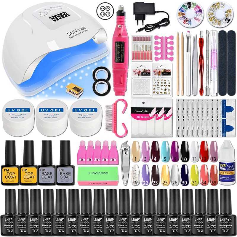 Kits de arte unhas Gel Achaness Conjunto com Lâmpada de unha UV Drill de unhas elétricas semi -preto permanente base de unhas de unhas de gel de gel de gel de manicure T240510