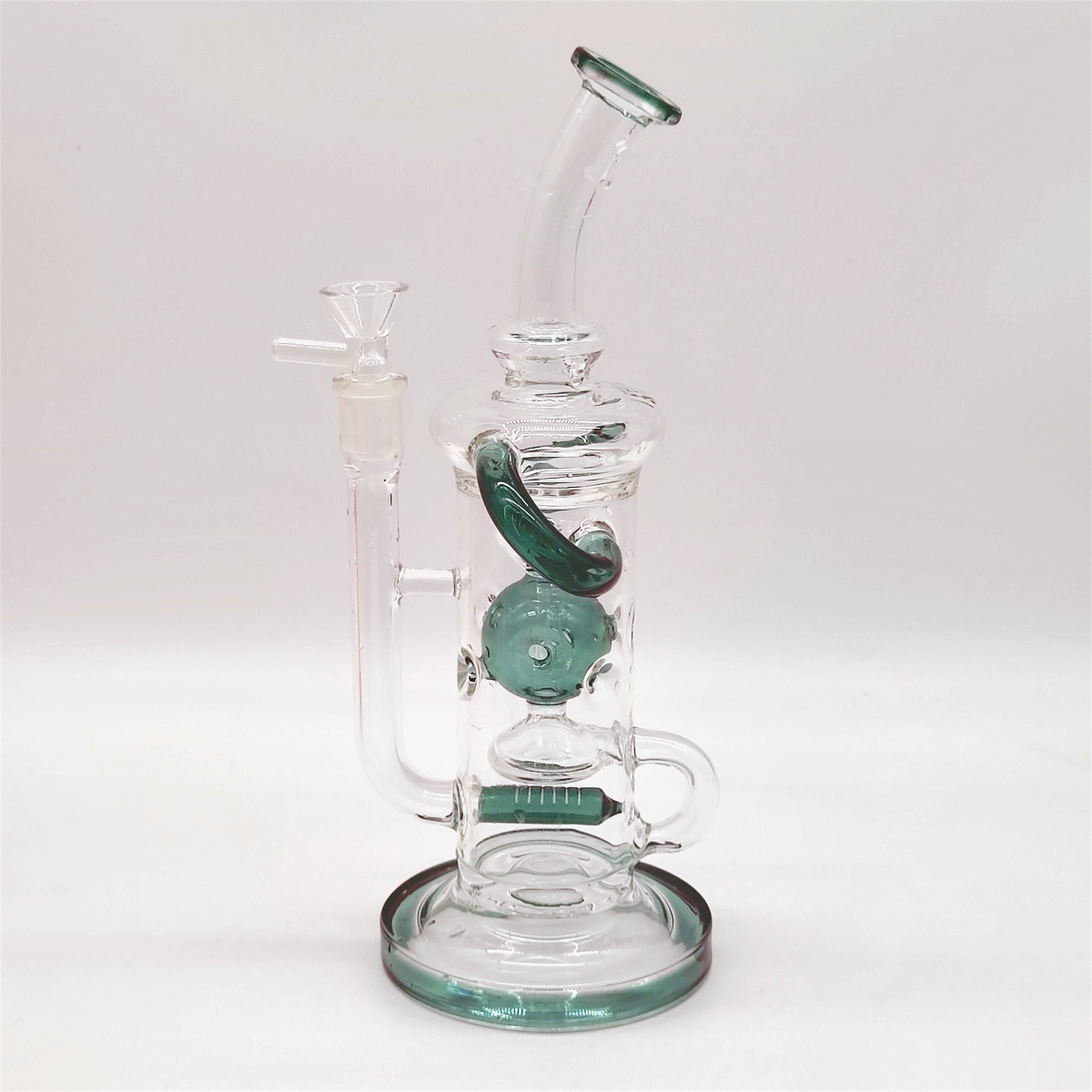 Pipe d'eau en verre en verre turcelaire 12 pouces en tête de gréement Bong Dab Recycler Neo Fab Slit Hub Bongs Smoke Pipes 14,4 mm Bol régulier portable entrepôt américain