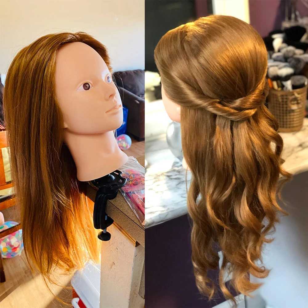 Mannequin Heads Human Model Head och Real Hair Styling Training Beauty Facial Makeup Practice 27 Q240510