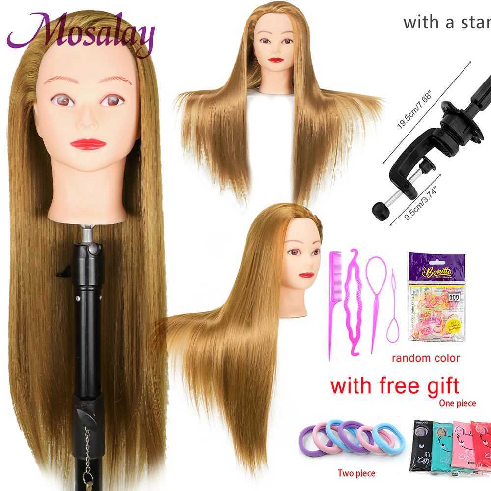 Mannequin Heads Head Doll for Barbers 65 cm Hair Synthetic Human Model Type Feme Feme Training Q240510