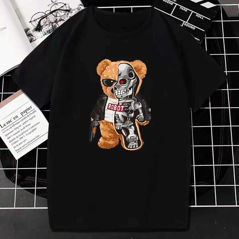 T-shirt femminile 2023 Tshirt da stampa robot creativa orsacchiotto cool robot graphic strtwear da donna uomo casual oversize t hip hop grunge t personalizzato t240510