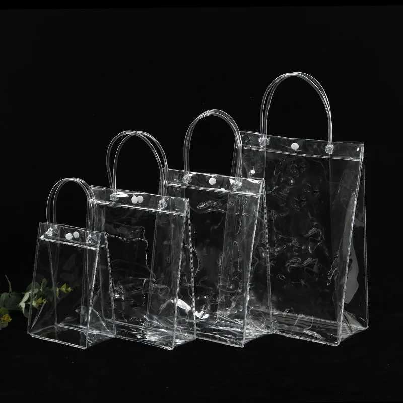 Gift Wrap 10//batch transparent soft PVC gift handbag packaging bag plastic with bracelet cosmetic bagQ240511