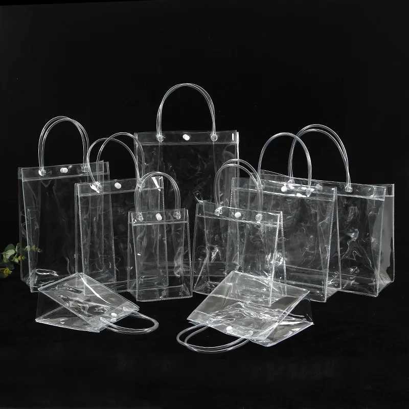 Gift Wrap 10//batch transparent soft PVC gift handbag packaging bag plastic with bracelet cosmetic bagQ240511