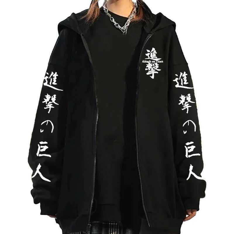 Les sweats à capuche masculins attaquent sur Titan Anime plus taille à la ferme à haine à soupe de fermeture à glissière Shingeki no kyojin yeager eren Imprimé hommes à capuche femme swetshirts zip up veste T240510