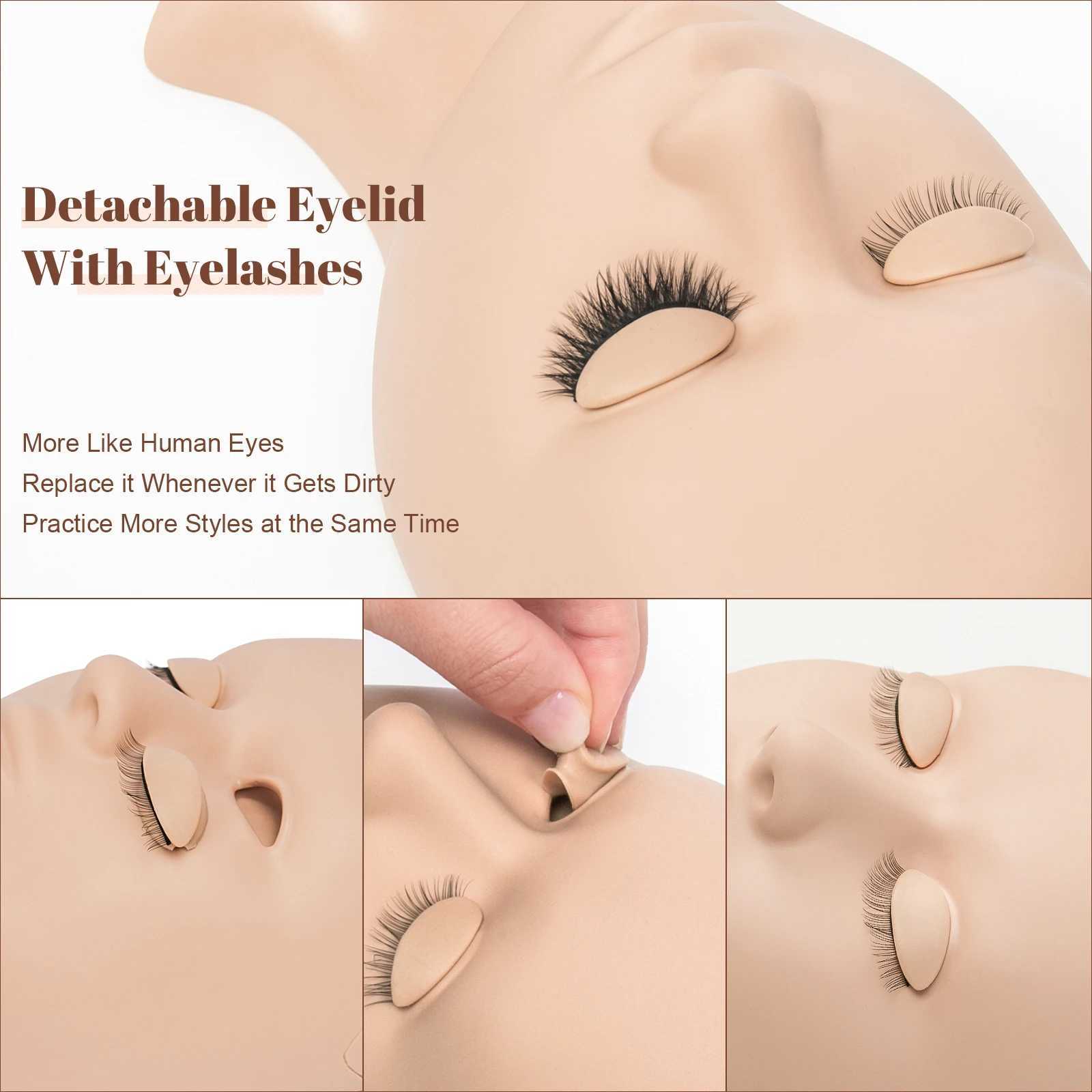 Mannequin Heads Silicone Eyelash Extension Practice Head Training Human Model Facial BEHOUDBAAR Oogmasker Q240510