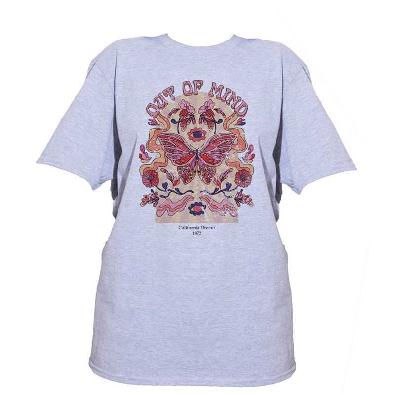 Women's T-Shirt Butterfly Floral Print Oversized T-Shirt 70s Retro Hippie Boho Graphic Ts Women Vintage Psychedelic Tshirt Cute Aesthetic Top T240510