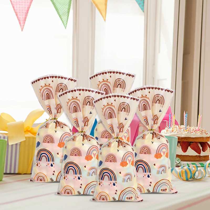 Gift Wrap 20/Bohemian rainbow plastic gift bags candy biscuit packaging treatment wedding party decorations baby shower suppliesQ240511