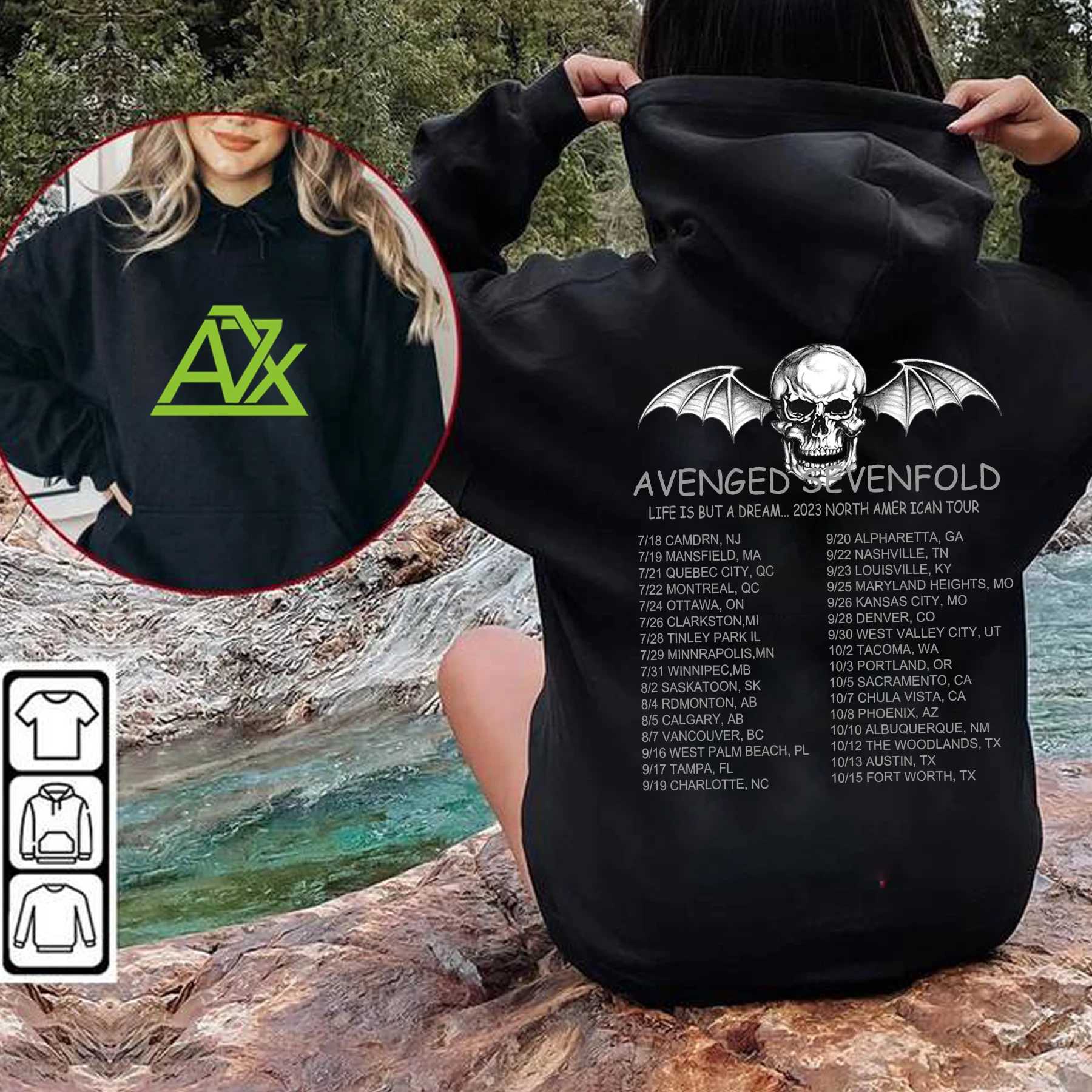 Heren Hoodies Sweatshirts Avenged Sevenfold Life Is But A Dream North American Tour 2023 Printed Hoodie Woman Man Vintage Band Fans Winter Sweatshirt T240510