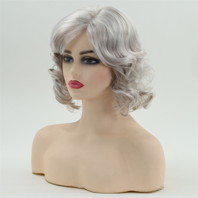 Parrucca capelli umani in Europa e America donne glam bianco argento arricciatura spagnola onda grazia onda corta parrucche capelli ricci
