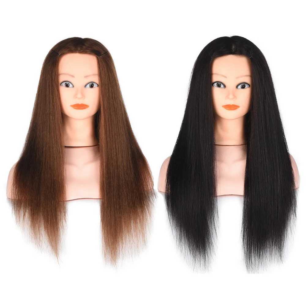 Schaufensterpuppenköpfe 100% echtes menschliches Haarmodellkopf für Frisur professionelles Styling Heißes, Eisen mit 22 Zoll 22 Zoll Training Q240510