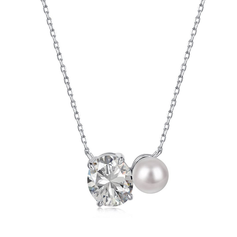Luxury 925 Sterling Silver Shell Pearl Necklace Designer för Woman Party Fashion Oval Pendant Diamond Choker Halsband 5A Zirconia Jewelry Womens Firend Present Box