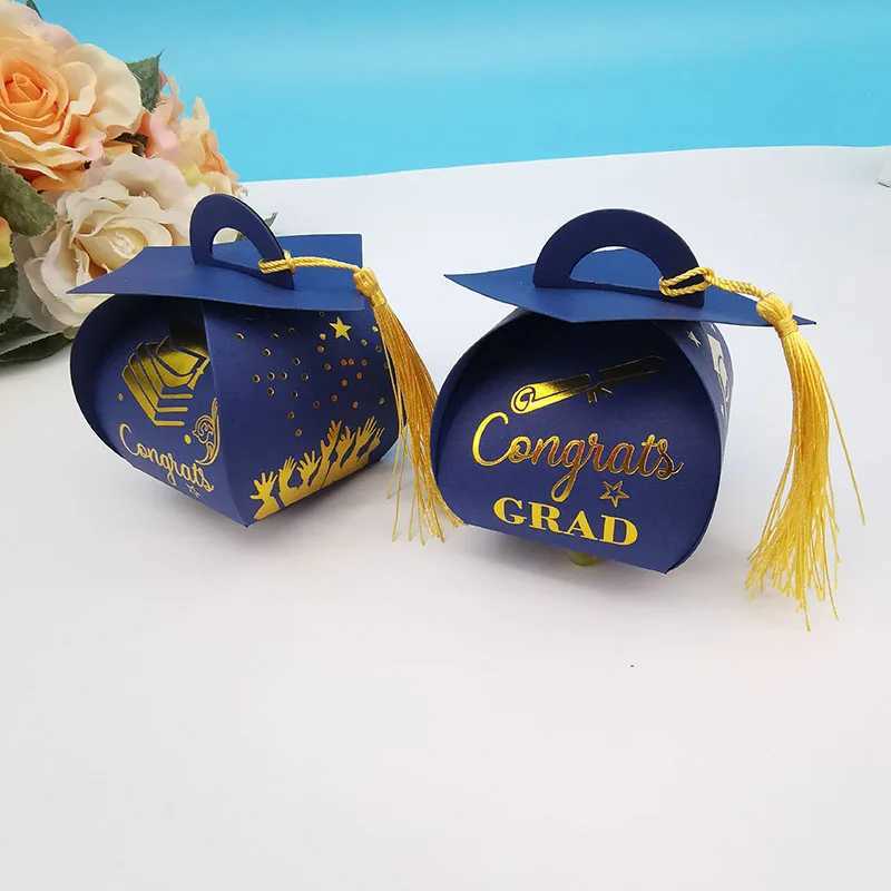 Geschenkwikkeling 25/50 Bachelor Hat Bags Candy Boxes Graduate Doctor Gift Packaging with Tassels for Celebration Party Decorationsq240511