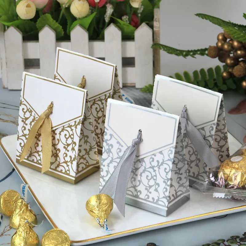 Gift Wrap 10/20/of gold and silver paper candy boxes wedding gift packaging bags baby showers gifts birthday party suppliesQ240511