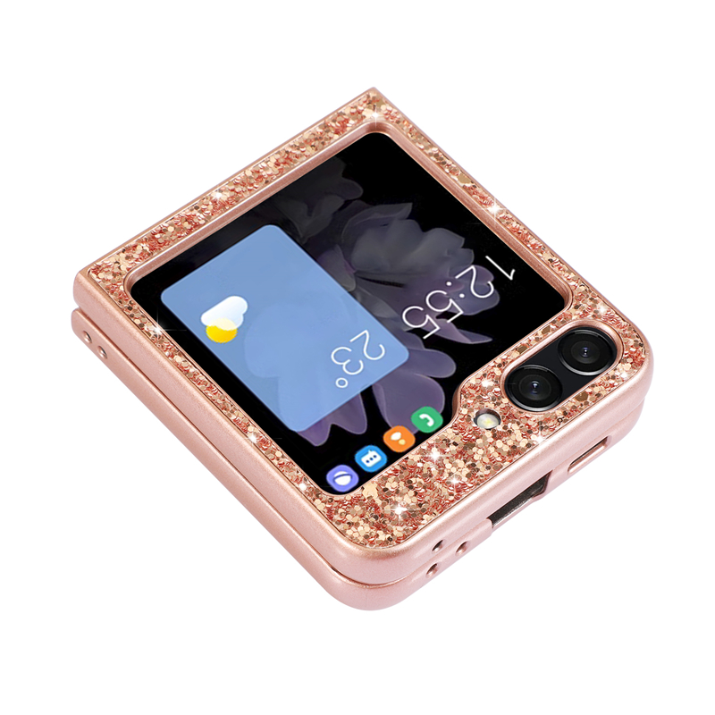 Luxe glitter Vogue -telefoonhoesje voor Samsung Galaxy vouwen Z flip 5 4 5G duurzame stevige stijlvolle vrouwen glinsteren lederen vouwschaal schokbestendig