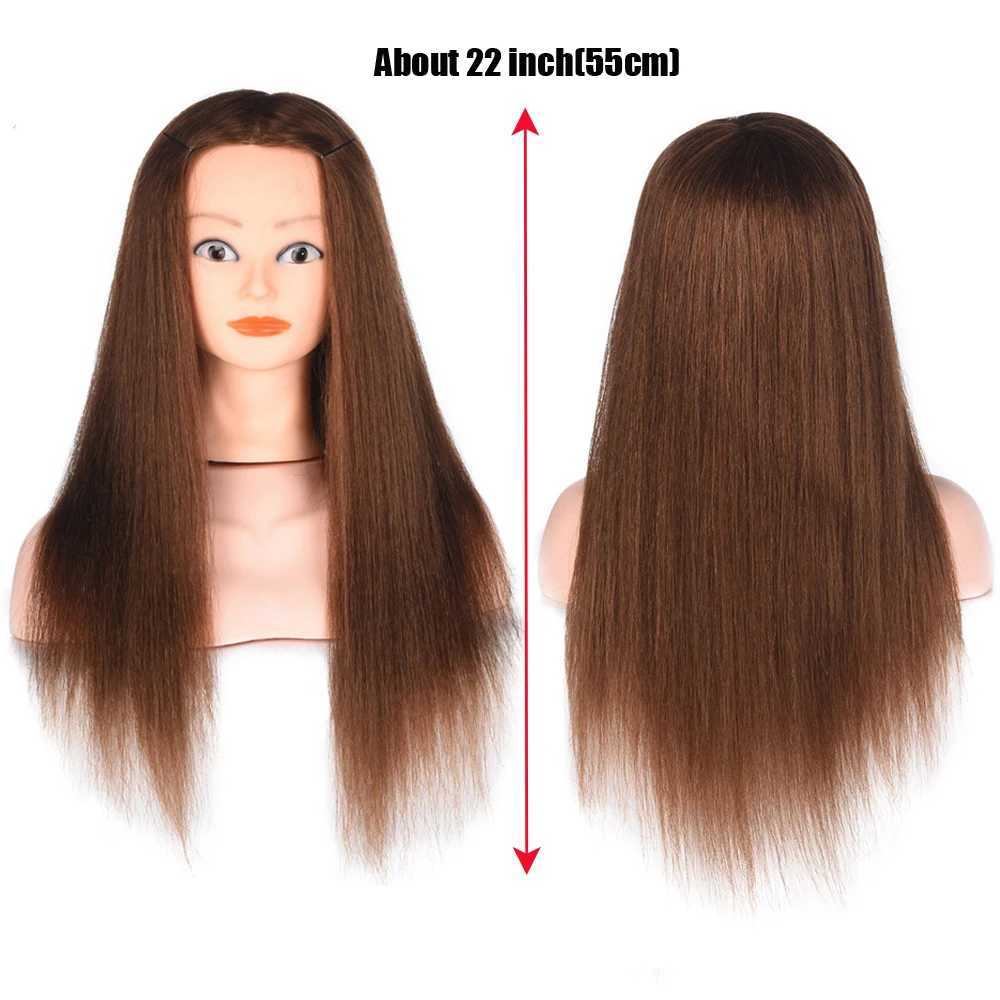 Schaufensterpuppenköpfe 100% echtes menschliches Haarmodellkopf für Frisur professionelles Styling Heißes, Eisen mit 22 Zoll 22 Zoll Training Q240510