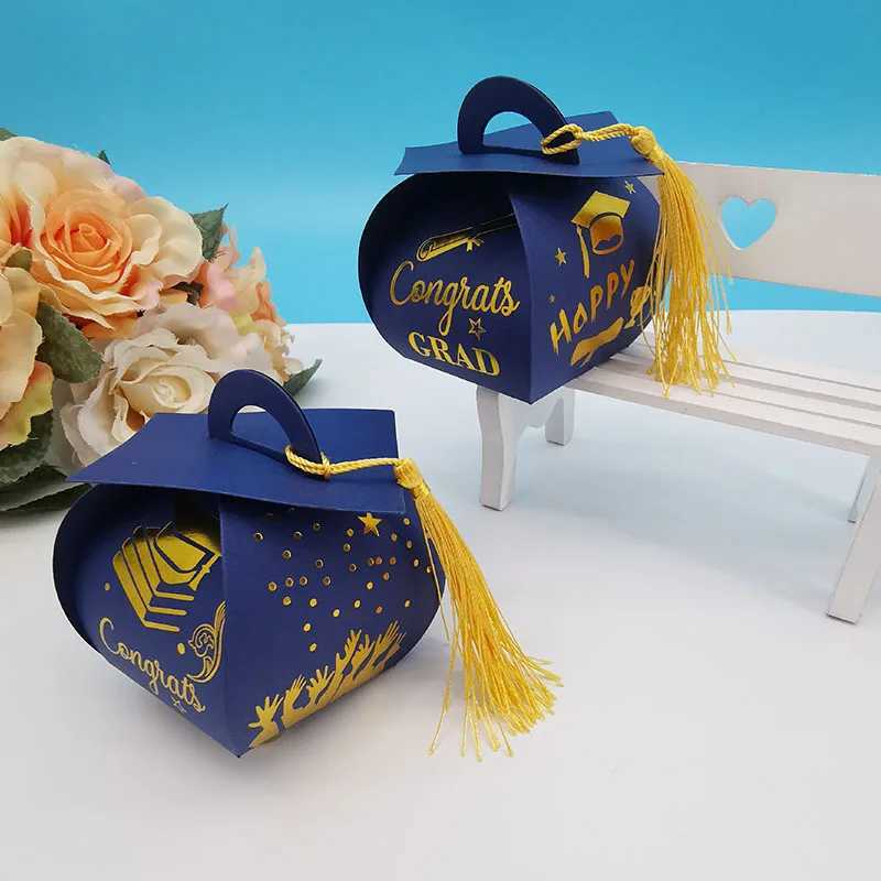 Geschenkwikkeling 25/50 Bachelor Hat Bags Candy Boxes Graduate Doctor Gift Packaging with Tassels for Celebration Party Decorationsq240511