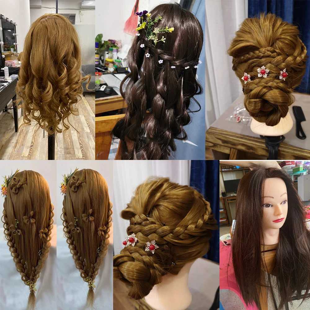 Mannequin Heads Human Model Head Hairstyle 26-дюймовые волосы 100% качественная синтетическая тренировка кукла Human Forme Q240510