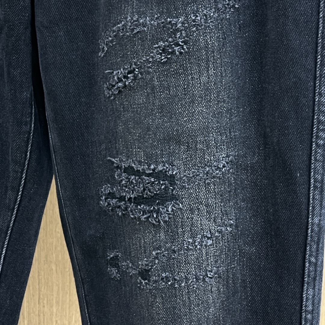 2024 Spring Autumn Embroidery Animal Print Zipper Men's Jeans Ripped Light Washed Man's Long Pencil Pants WCNZ167