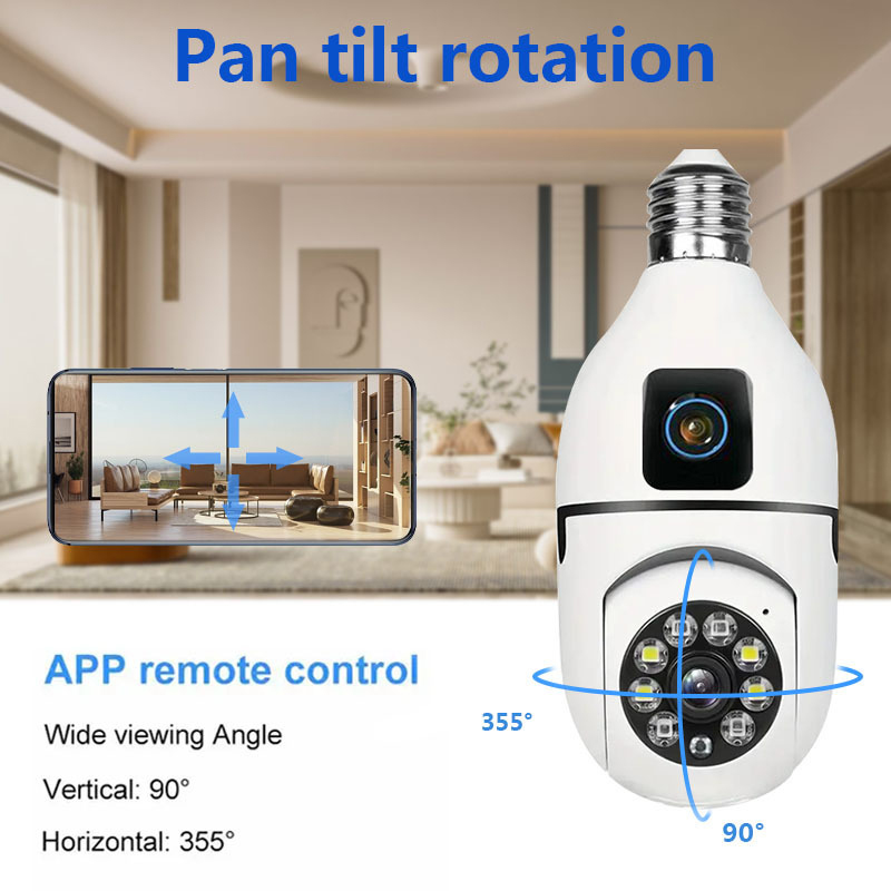 Dual Lens E27 Bulb Surveillance Camera 1080P Night Vision Motion Detection Outdoor Indoor Network Security Monitor Cameras Smart Home AI Tracking