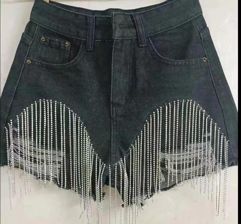 Diseñador de mujeres Jeans rasgados flacos Cortos Cortos Mini pantalones calientes tangas Diamante Tassel Casual Booty apretado