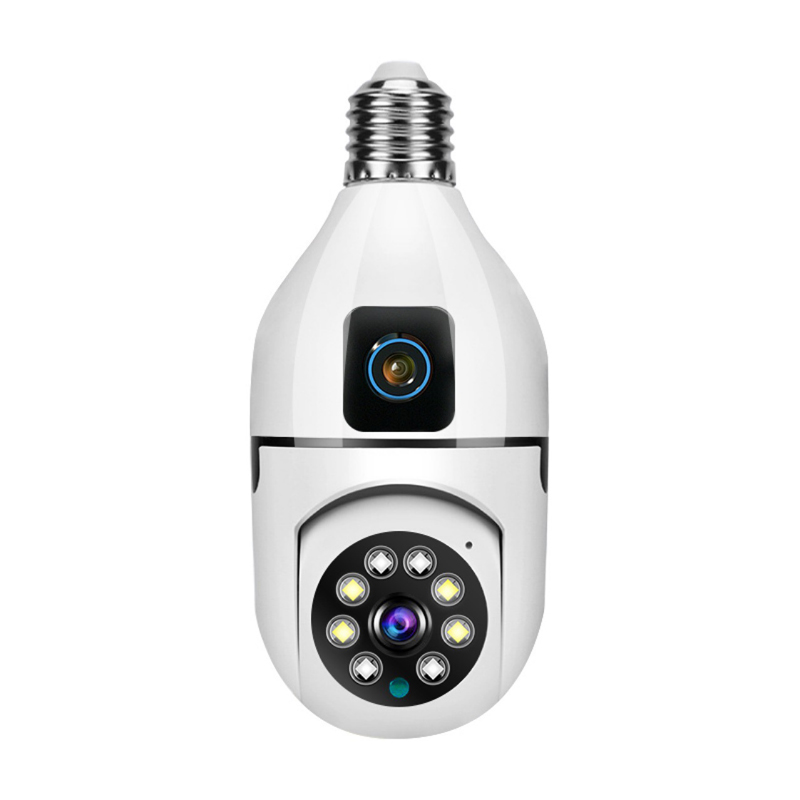 デュアルレンズE27電球監視カメラ1080pナイトビジョンモーション検出屋外屋内ネットワークセキュリティモニターカメラスマートホームAI追跡