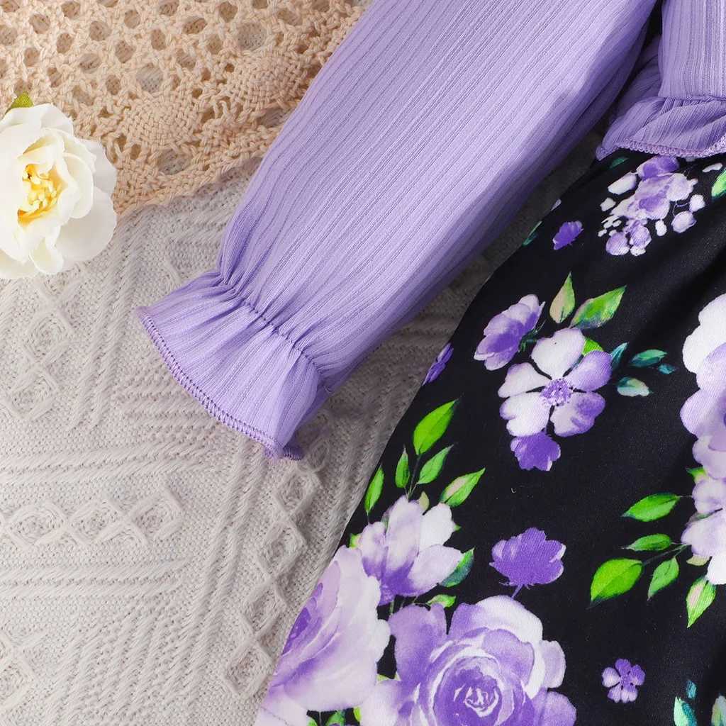 Robes de fille Robe pour enfants 3 à 24 mois manches longues à manches longues à volants mignons de floral princesse formelle robe violette nouveau-né girll240513