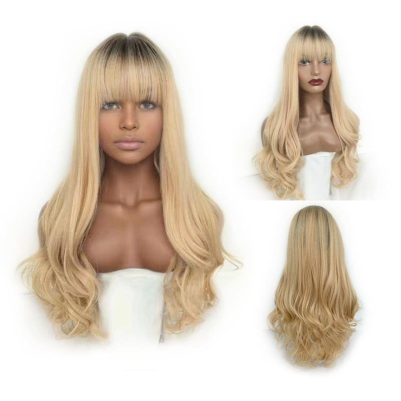 Europe and America Long Straight Human Hair Wig with Baby Hairs Brazilian Pre-Plucked Lace Front Synthetic Wigs For Women Girls Dropshipping