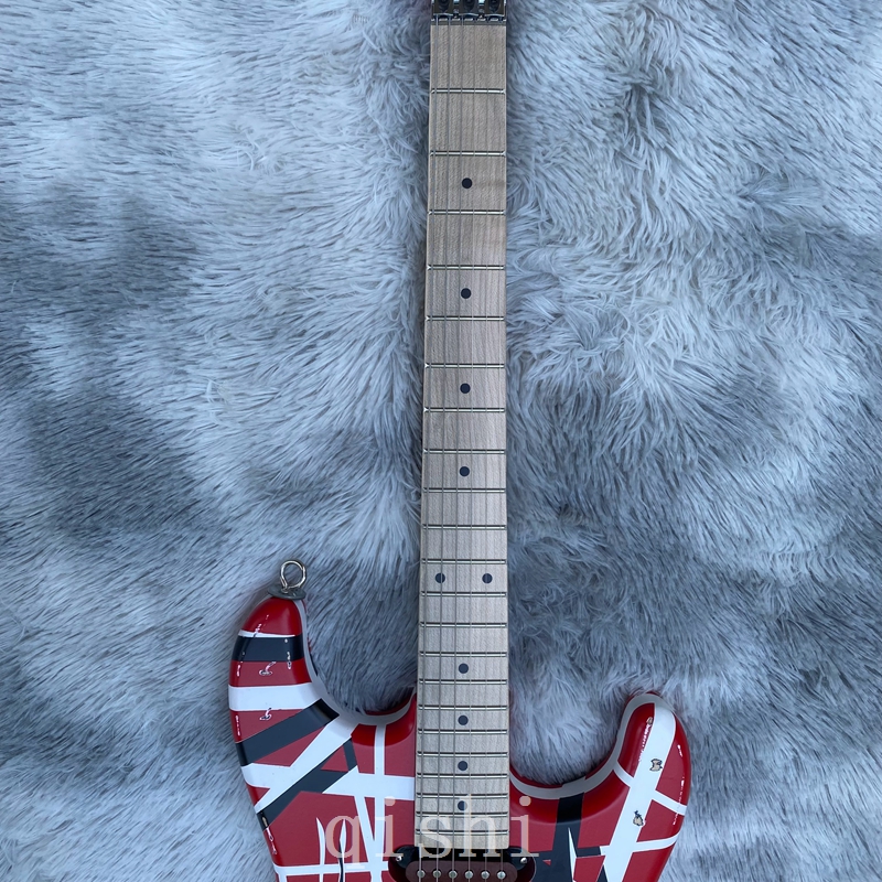 in stock Electric Guitar Edward Eddie Van Halen Black White Stripe Red Heavy Relic Maple Neck, Frankenstein frankenstrat Tribute real reflector