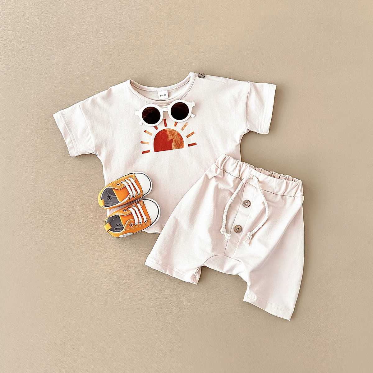 Kledingsets Summer Boys Clothing Set Organic Cotton Ice T-Shirt Baby Girls Clothing Set Childrens T-Shirt+Shorts Pasgeboren Babyl2405