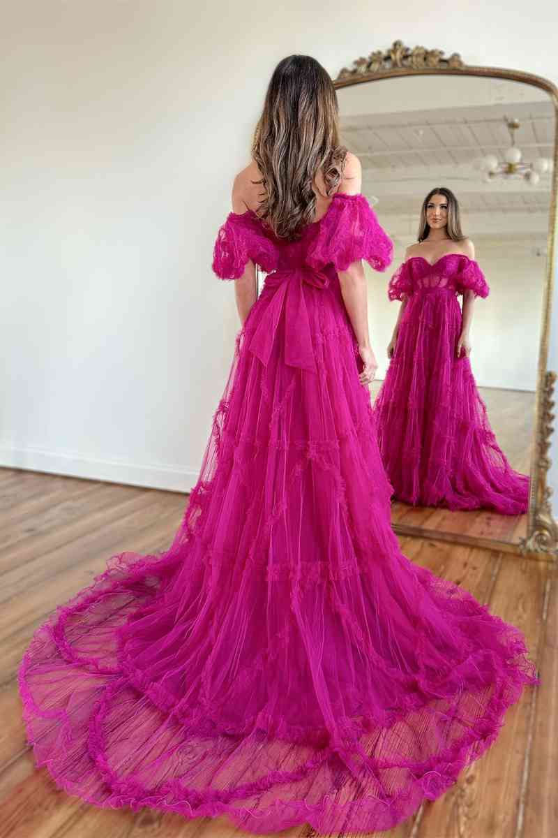 Robe de bal rose vif Fuchsia Robes de fête de soirée formelle Deuxième réception Robes de fiançailles d'anniversaire robe de soirée 02