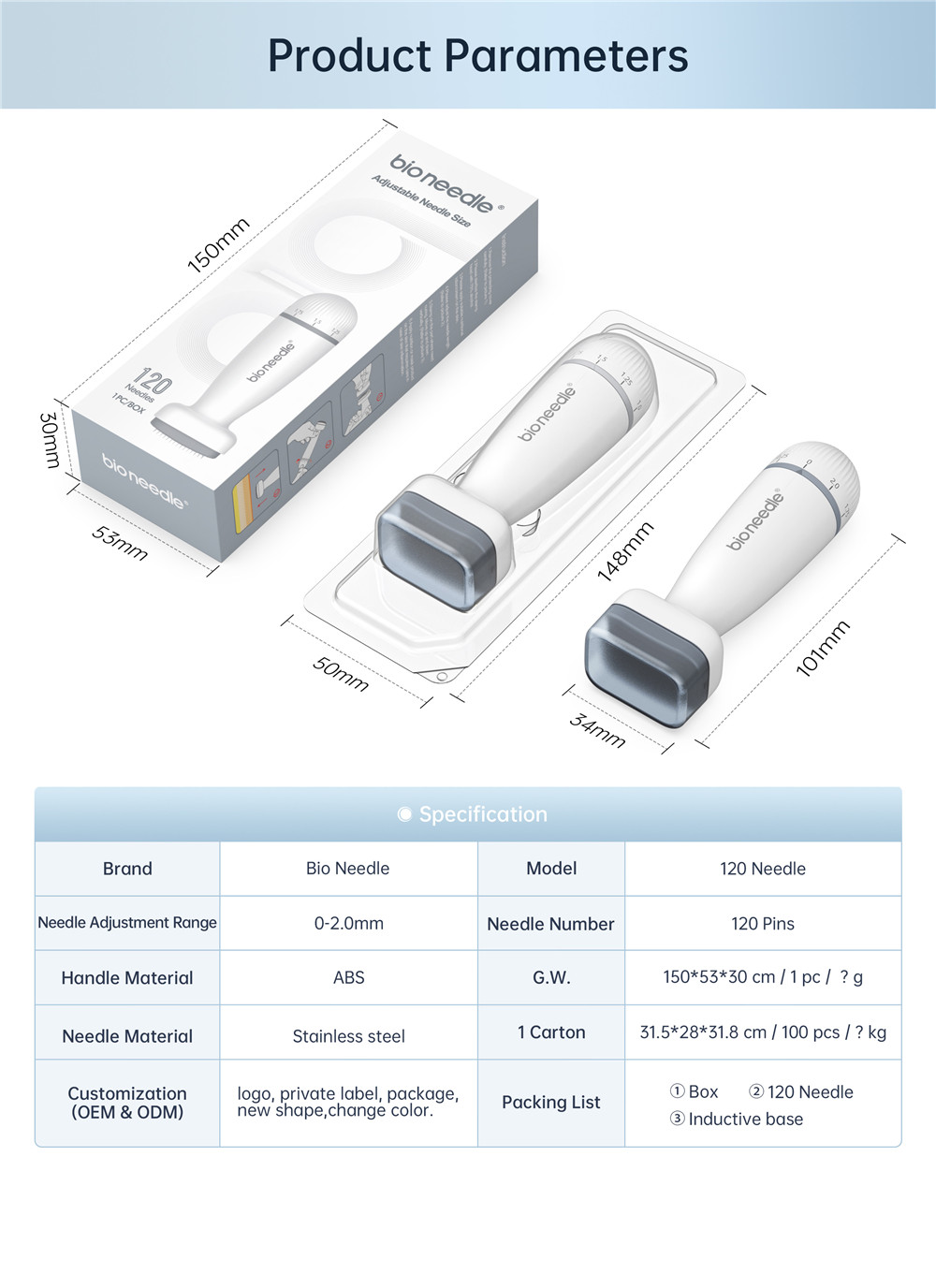 Rouleau de tampon Bio Derma 120 PIN Ajuster le stylo micro-raidle à aiguille pour la barbe Growing Growing Miconeedling Dermaroller System