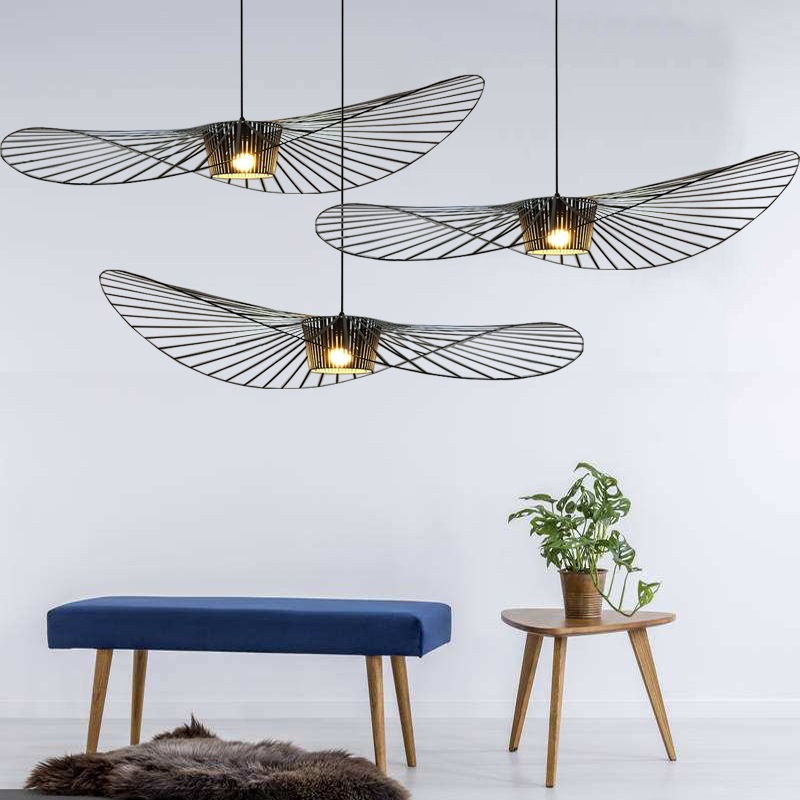 Nordic Black Straw Hat Chandelier 60-200cm Big Pendant Lamp for Living Room Bedroom