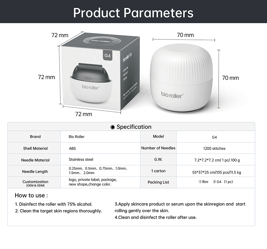 Original Bio G4 Derma Roller Microneedle 1200pin Needle For Beard Hair Growth Dermaroller Anti Acne SCARS Removal Wrinkle Repair Hud