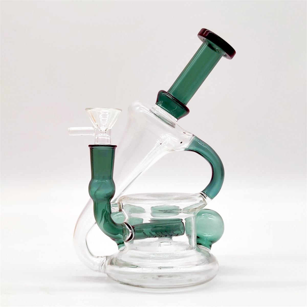 6,5 polegadas de largura Teal Neo Fab ovo Ovo arco -íris Bonga de vidro Dabber Rigy Recycler Tubos de água Bongos de fumaça Tubos de fumaça 14mm Fêmea articulação dos EUA em armazém