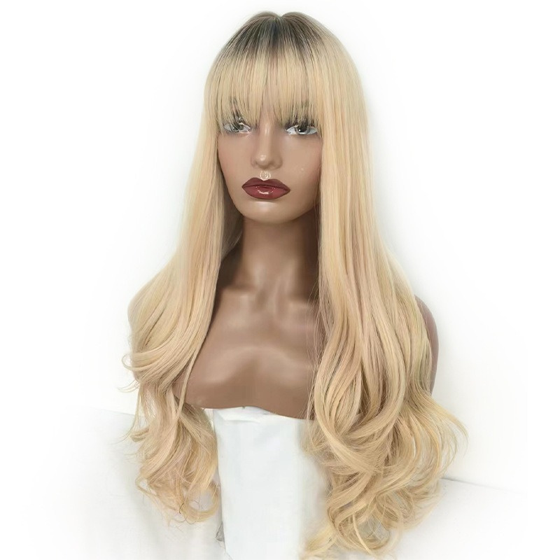 Europe and America Long Straight Human Hair Wig with Baby Hairs Brazilian Pre-Plucked Lace Front Synthetic Wigs For Women Girls