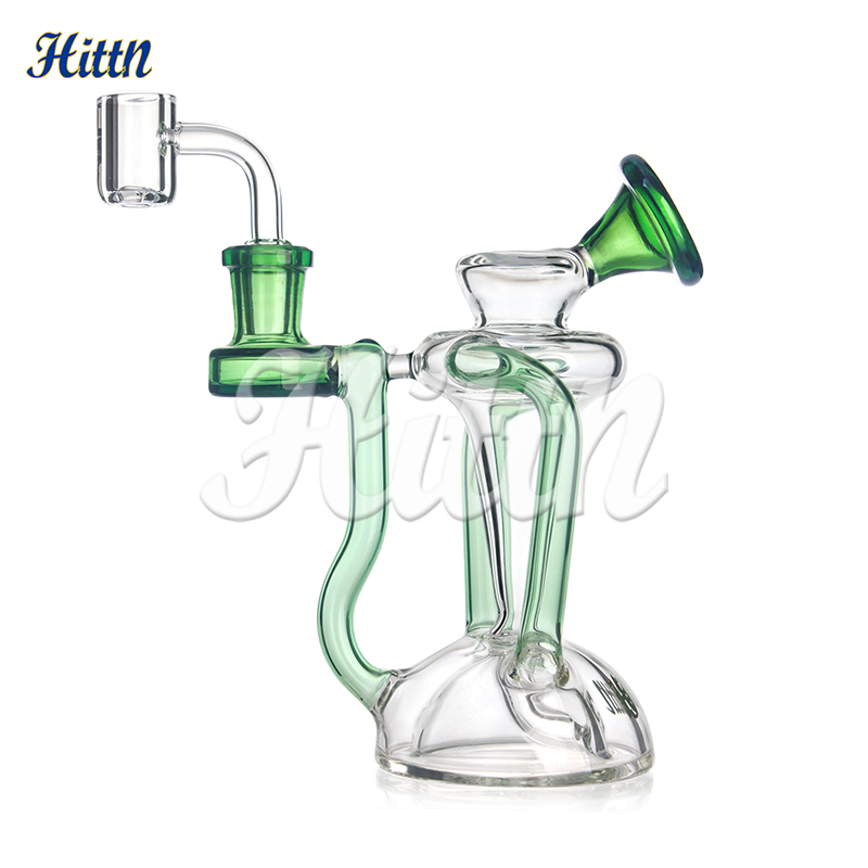 Hittn 6 Inches Recycler Dab Rig Water Pipe Heady Glass Smoking Recycler Bong Oil Rigs with 14mm Quartz Banger Green Blue Black